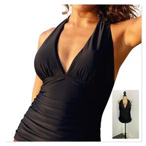 Mycoco Halter Swim Top V Neck Swimwear Front Shirred Tankini Top Sz 20 NWT